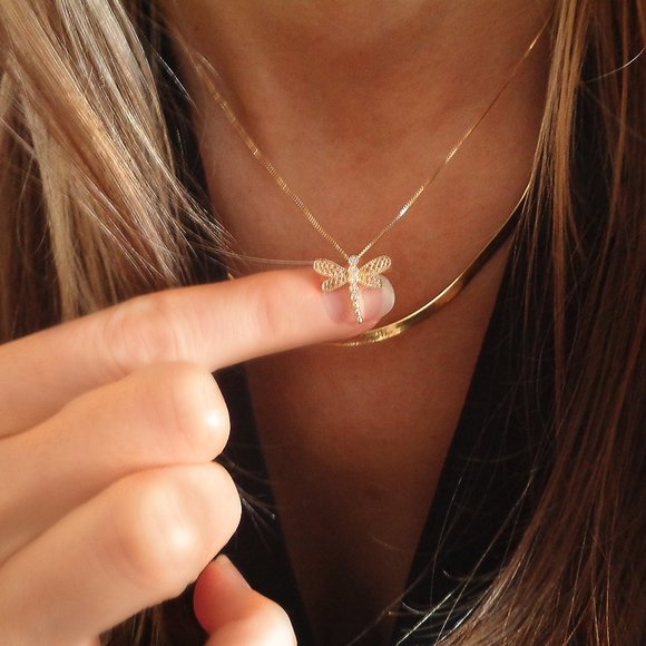 Solid 10K Gold Dragonfly Pendant Necklace Genuine Yellow Gold Dragonfly Charm - Picture 6 of 8